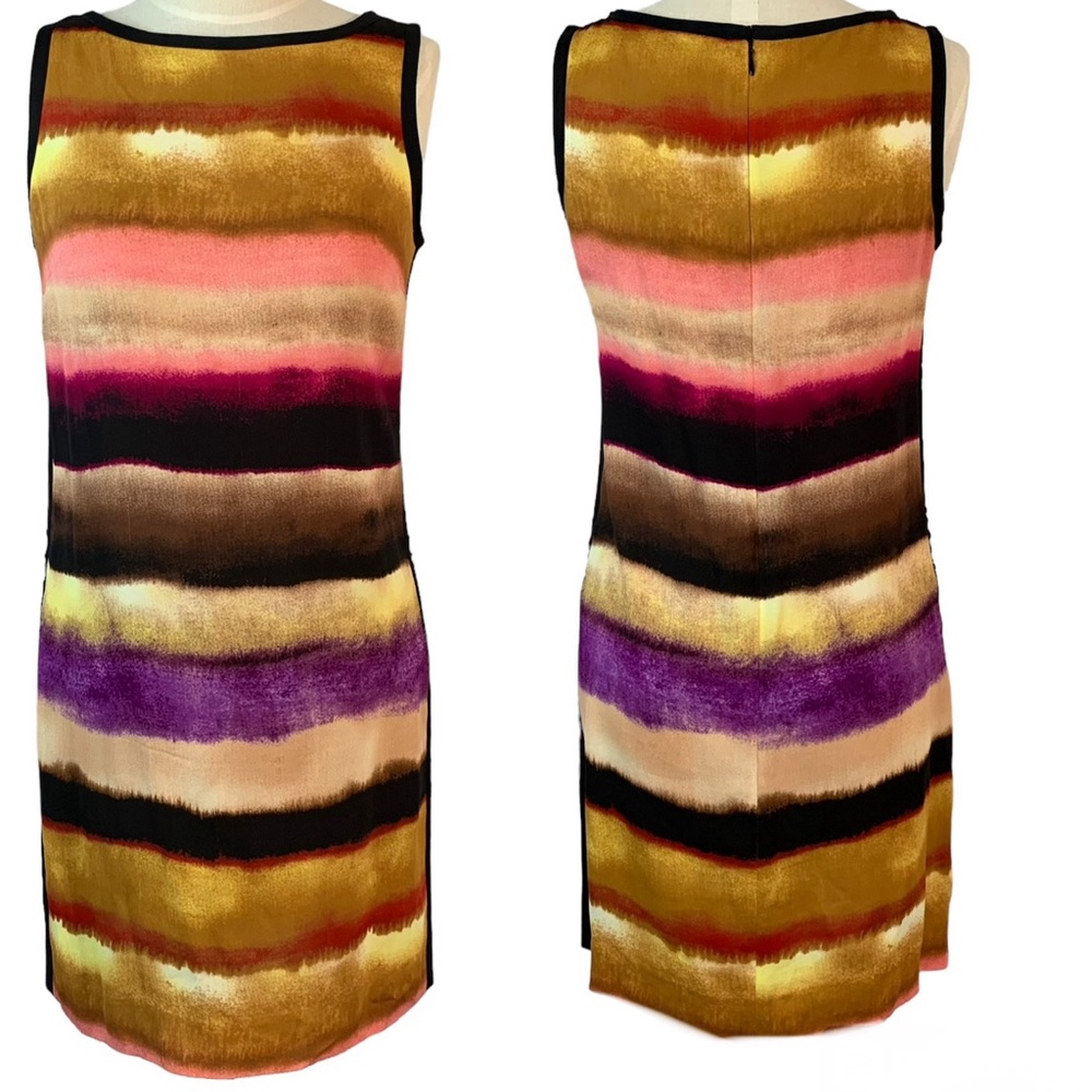 ANN TAYLOR Warm Neutral Watercolor Sunset Stripe Sheath Knee-length Work Dress